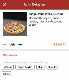 PAPA JOHNS BÜYÜK BOY KARIŞIK PİZZA >>33 tl // PEGASUS // BOYNER GİFT