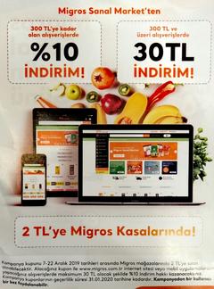 Bonus Garatipay ile ödemede Migros sanal markette 250/35 bonus!