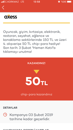 Sömestrda Axessleyenlere 50 TL Chip Para!