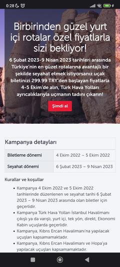 Türk Hava Yolları Erken rezervasyon 299TL 4-5 Ekim