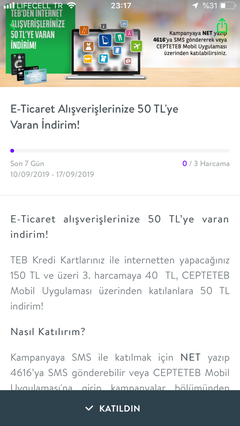 E-Ticaret Alışverişlerinde 50 TL İndirim Fırsatı (CEPTETEB)