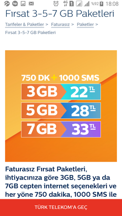 [YENİ] TURK TELEKOM FIRSAT (3GB,22TL) (5GB,28TL) (7GB,33TL) PAKETLERİ