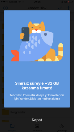 Yandex disk sınırsız süre +32gb