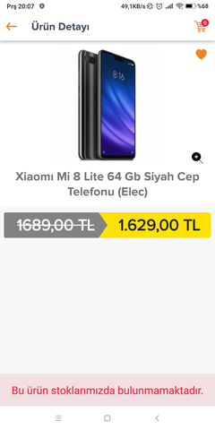 1629 TL ye Xiaomi mi 8 lite 