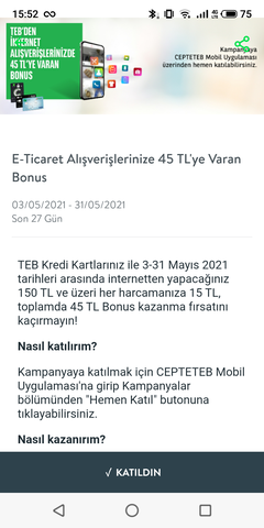 TEB e-ticaret 3*200=45 bonus<br>5*500=100 bonus Anneler Günü 3*150=45 bonus (kombo seçenekleri)