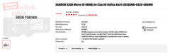 SANDISK 32GB Micro SD 48MB/sn Class10 Hafıza Kartı 5.90 TL
