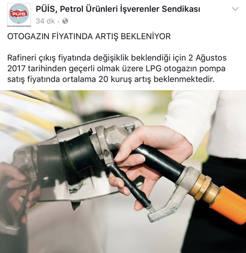 Otogaza 20 krş zam yapıldı.