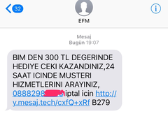 EFM den gelen 300₺ hediye BİM çeki SSli