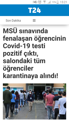 MSÜ de Covid pozitif çıkmış.Bütün sınıf karantinaya alınmış.Kaynak T24