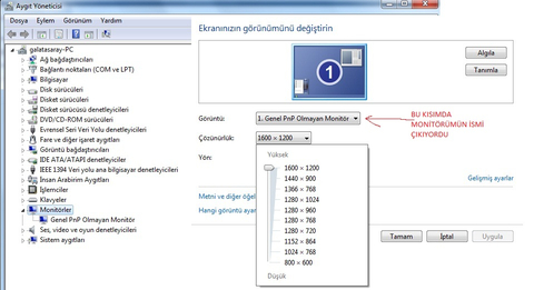 Genel pnp olmayan monitör sorunu? Çözünürlük 1600 x 900 olmuyor?