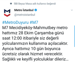  Mecidiyeköy Mahmutbey metro hattı 10 gün ücretsiz