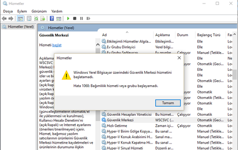 Win 10 Güvenlik Merkezi Başlatılamıyor Hatası