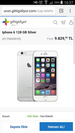  9.829,80 TL'YE iPhone 6 128 GB Silver