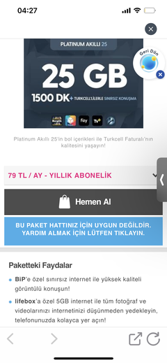 Turkcell Platinum Akıllı 25 GB 79 TL ! [ANA KONU]