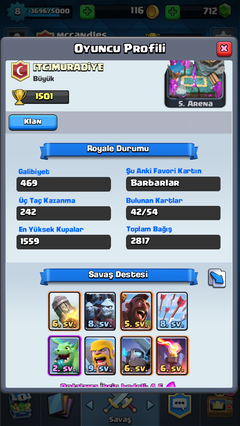  Satılık 8 lvl 5.arena clash royale 710 taş uygun fiyat