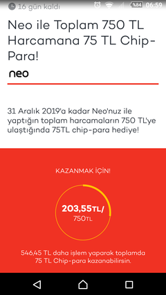 Kişiye Özel | Neo ile toplam 750 TL harcamaya 75 TL Chip-Para