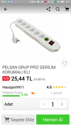 FSP USB'li 6'lı Akım Korumalı Priz