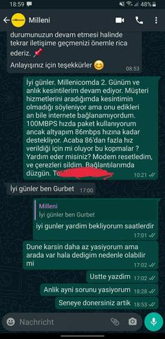 İnternetim Sık sık kopuyor ve  Ne Millenicom Telefon hattı ne de whatsapp hattı bana yanıt veriyor.