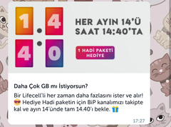 Lifecell hediye 'Hadi' paketi | Her ayın 14'ü saat 14:40'ta