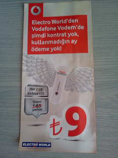  Vodafone 3G Modem  9 TL (12 ay x 5.5TL sabit ücreti varmış)