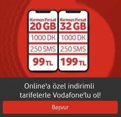 Vodafone dan Kırmızı Fırsat Tarifeleri! 24 GB 169₺, 32 GB 199₺, 16 GB 139₺ (2 NİSAN PAZAR GÜNÜ SON!)