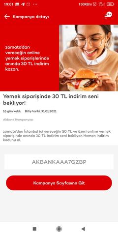 Akbank Zomato 50/30 indirimi ( İstanbul )