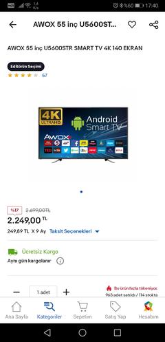 AWOX 55 inç U5600STR SMART TV 4K , 2300 tl