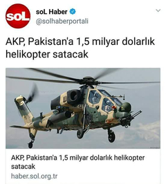 AKP,  Pakistan'a 1,5 Milyar Dolarlık Helikopter Satacak!