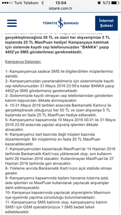  işbank bankamatik kartı 25tlye 5tl maxipuan hediye