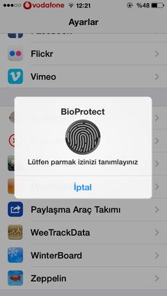  BioProtect ios7 İstediğiniz uygulamayı parmak iziyle açma