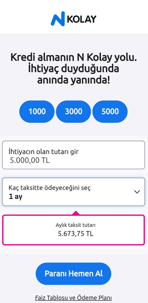 AKTİFBANK N KOLAY 10.000 TL %0 FAİZ MASRAFSIZ KOLAY NAKİT