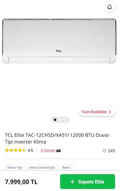 TCL 12000 BTU Duvar Tipi Inverter Klima 7999 TL