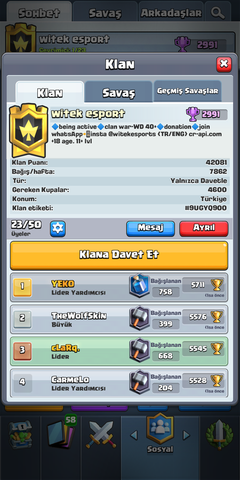 Clash Royale Klan Alımı (Witek Esport) 4600+ Kupa