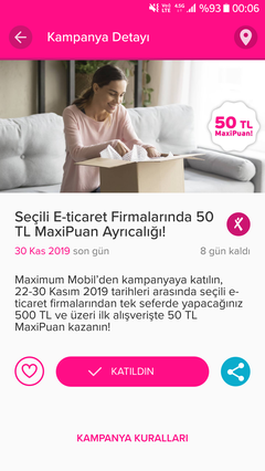 Seçili e ticaret sitelerinde 50 tl maxi puan.