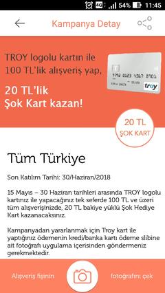 Troy logolu kartınla 100 TL'lik alışveriş yap, 20 TL'lik Şok kart kazan! (QUMPARA)