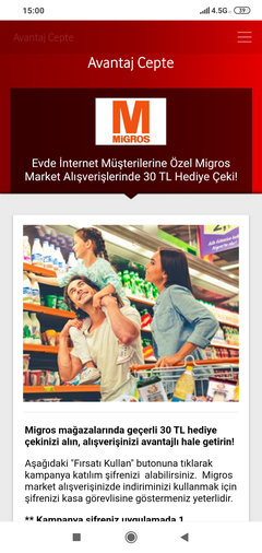 Vodafone evde internet migros 30 TL kod veriyor. 