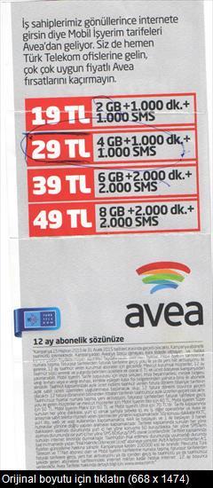  AVEA HER YÖNE 1000 Dk 1000 SMS 2GB 19 TL (TTNET - Türk Telekom)