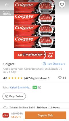 Colgate Aktif Kömür 4 x 75 ml 55 TL | Trendyol