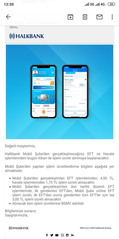 Halkbank mobil şube işlemleri ücretli oldu..