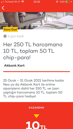 Akbank Coştu 250/10 E TİCARET TOPLAM 50 TL(kişiye özel)