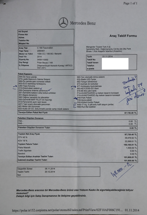 MERCEDES C180 İÇİN FİYAT ALIYORUM