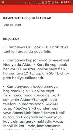 Akbank Coştu 250/10 E TİCARET TOPLAM 50 TL(kişiye özel)