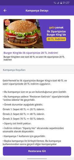 Getir Yemek - Burger King 40/20