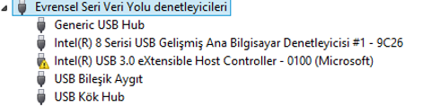 Intel(R) USB 3.0 eXtensible Host Controller Code:10 hatası