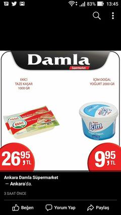 1 kg ekici kaşar peyniri 26.90 TL Ankara Damla(30.08/01.09)