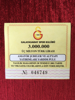 Galatasaray Spor Kulubü 2001 Yılı Taraftar Destek Kartı ve Yardım Pulu Ultra Nadir