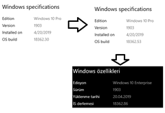 Windows 10 sürüm 1903'e, "Build 18362.175 " güncellemesi geldi.(Haziran 2019)