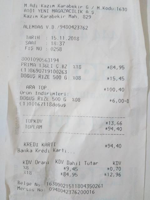 A-101 Prima 4 Numara 136'lı 85 Tl