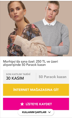 Axess ile Morhipoda 400 TL Alışverişe 170 TL Kazanma  Kombosu (9Kasım2019)