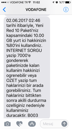 Vodafone Faturalı - İnternet kotamın bir anda bitmesi